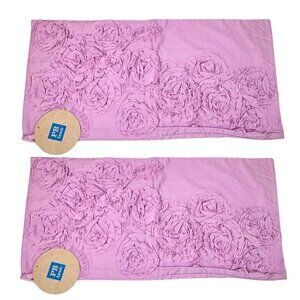 Pottery Barn PBTeen Lumbar Pillow Cover 2PCs Set Lilac Pink Roses Floral Ruffles